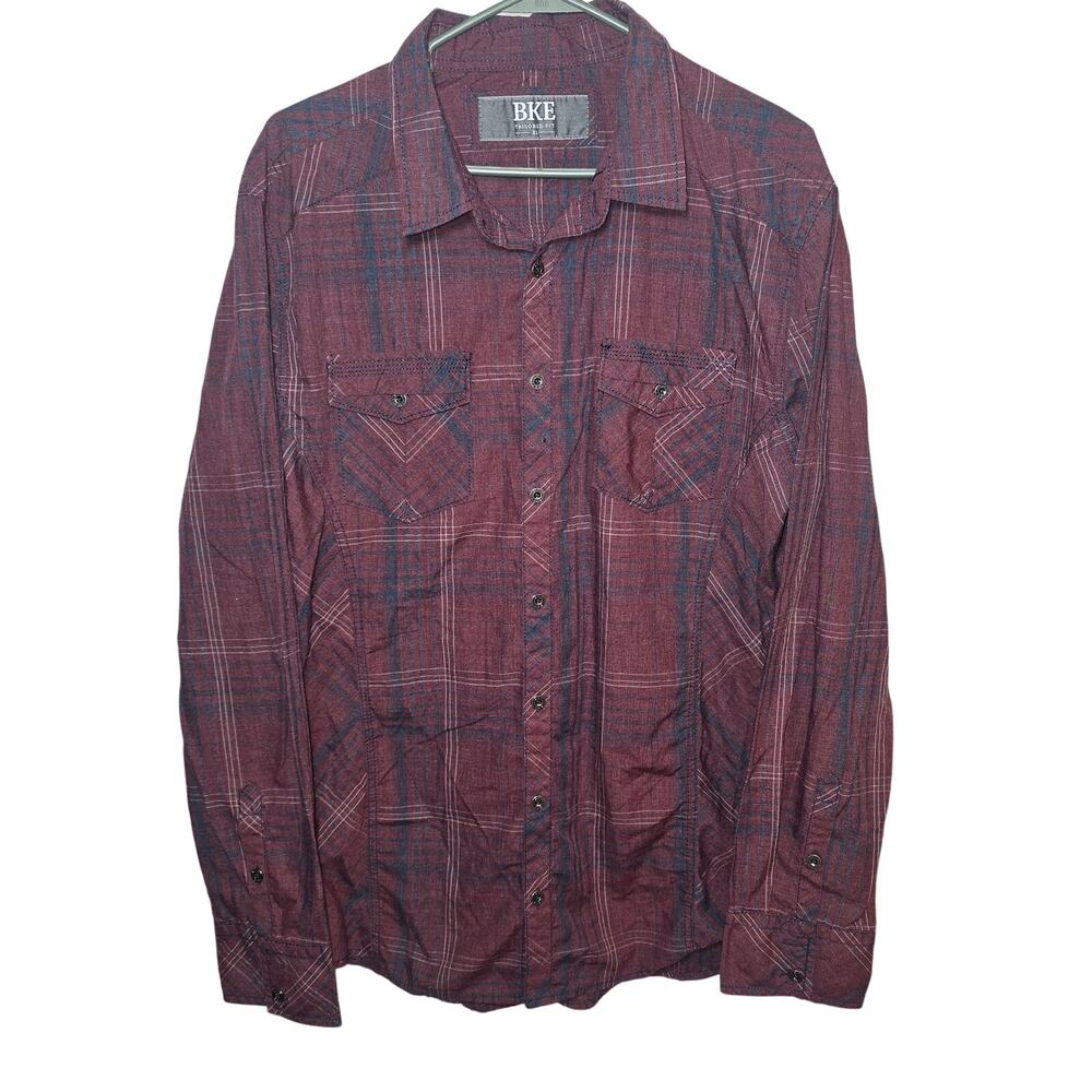 BKE Tailored Red Plaid Button Up Mens Size XL